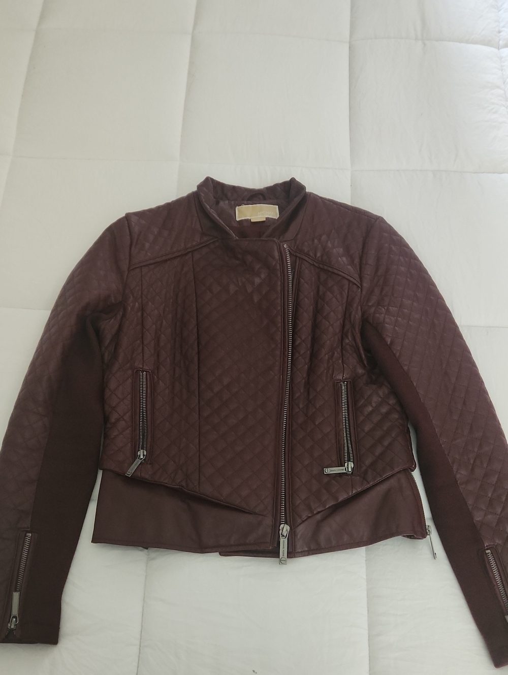 Michael Kors Quilted Dark Burgundy Moto Jacket